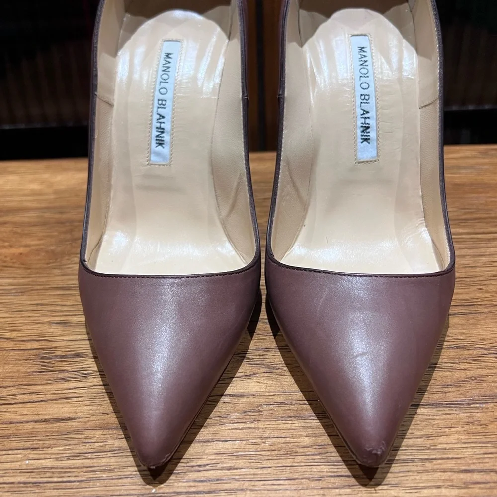 Dark brown leather, 4” wood stacked heel. - Picture 2 of 6